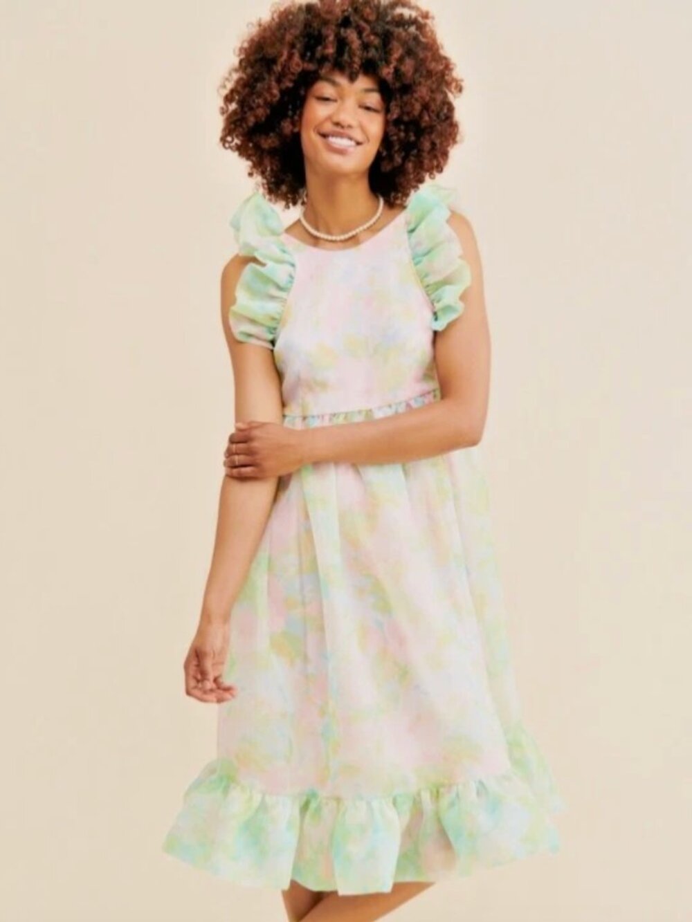 SELKIE Maison Amory Annabel Ruffle Midi Dress in English Rose Size XS